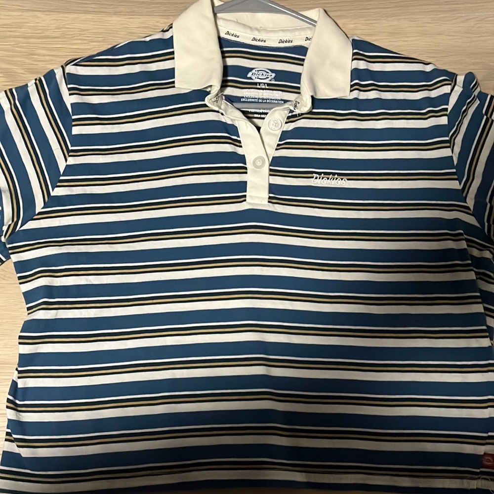 Blue, White, Mustard Yellow, and Black Cropped Collared Shirt from Dickies